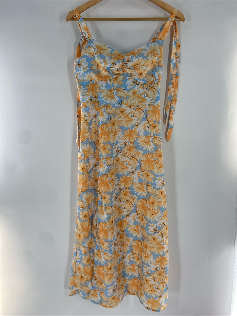 Double Crazy Yellow and Blue Floral Midi Dress Size S Gently Used
